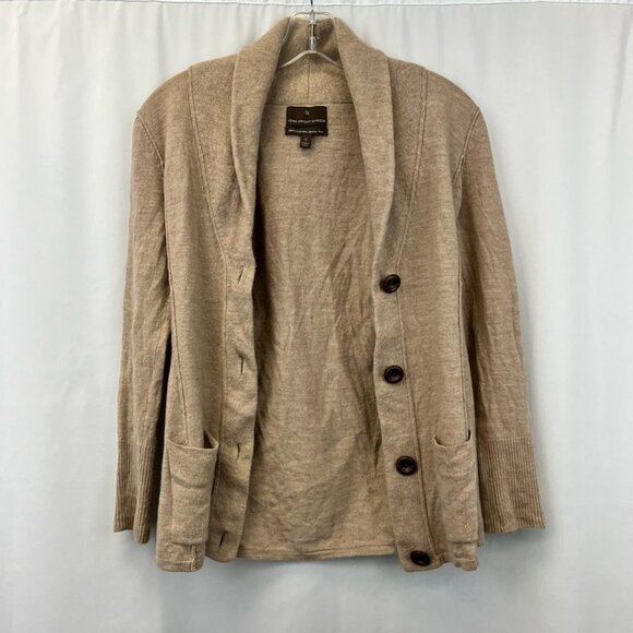 Fenn Wright Manson Womens Wool Cardigan Sweater Beige Shawl Collar Pockets Small - Picture 1 of 10